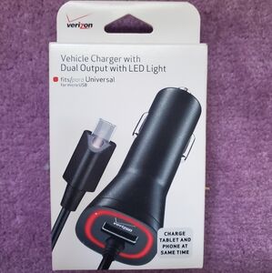 Verizon Black Vehicle Charger with Dual Output and LED Light